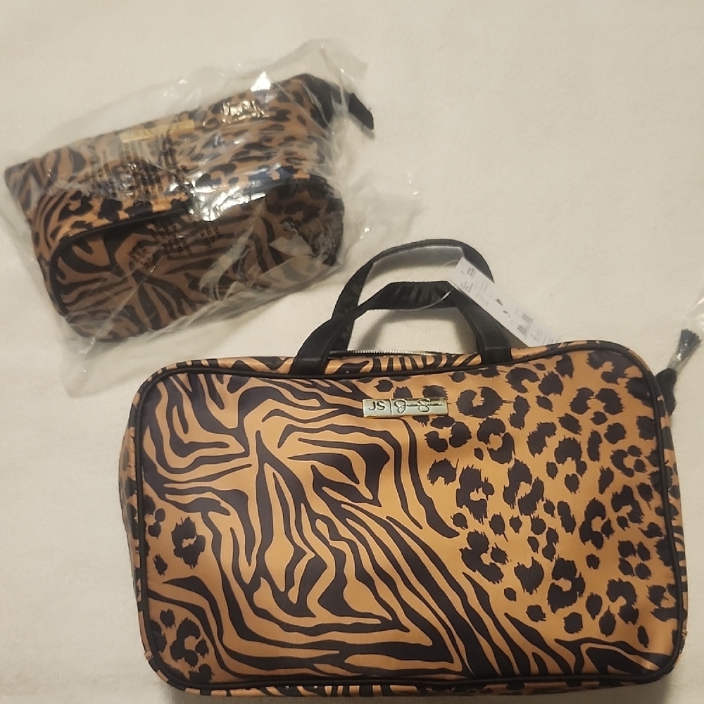 Jessica Simpson Animal Print Travel Bag Set - Brown and Black NWT